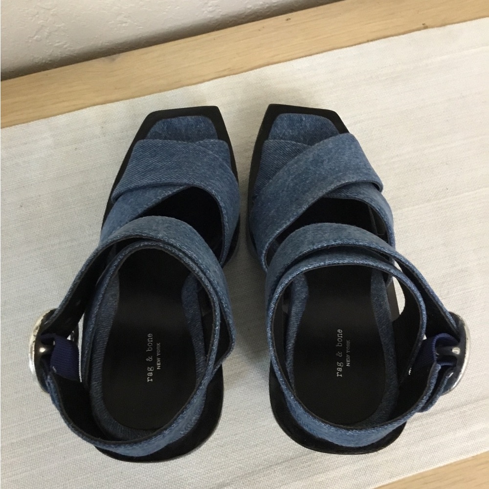rag & bone Santiago Denim Crisscross Platform Wedge Sandals - Blue Sz.36 - Picture 9 of 11
